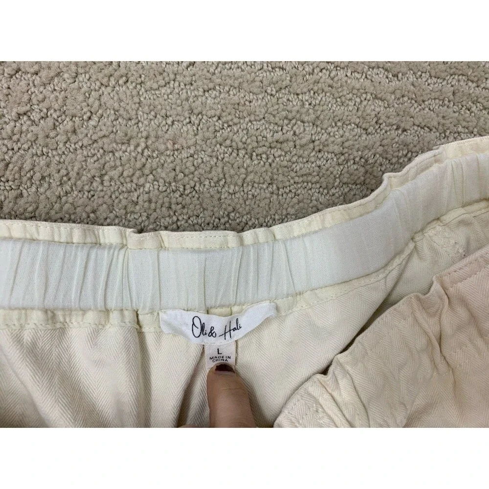 Oli & Hali Cream Streetwear Cargo Pants Drawstring Waist Utility JP0153 Large - Picture 5 of 13